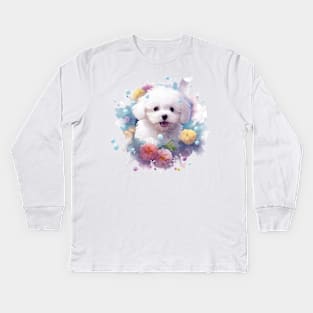 Irresistible Gift: Flowery Bichon Frize Kids Long Sleeve T-Shirt